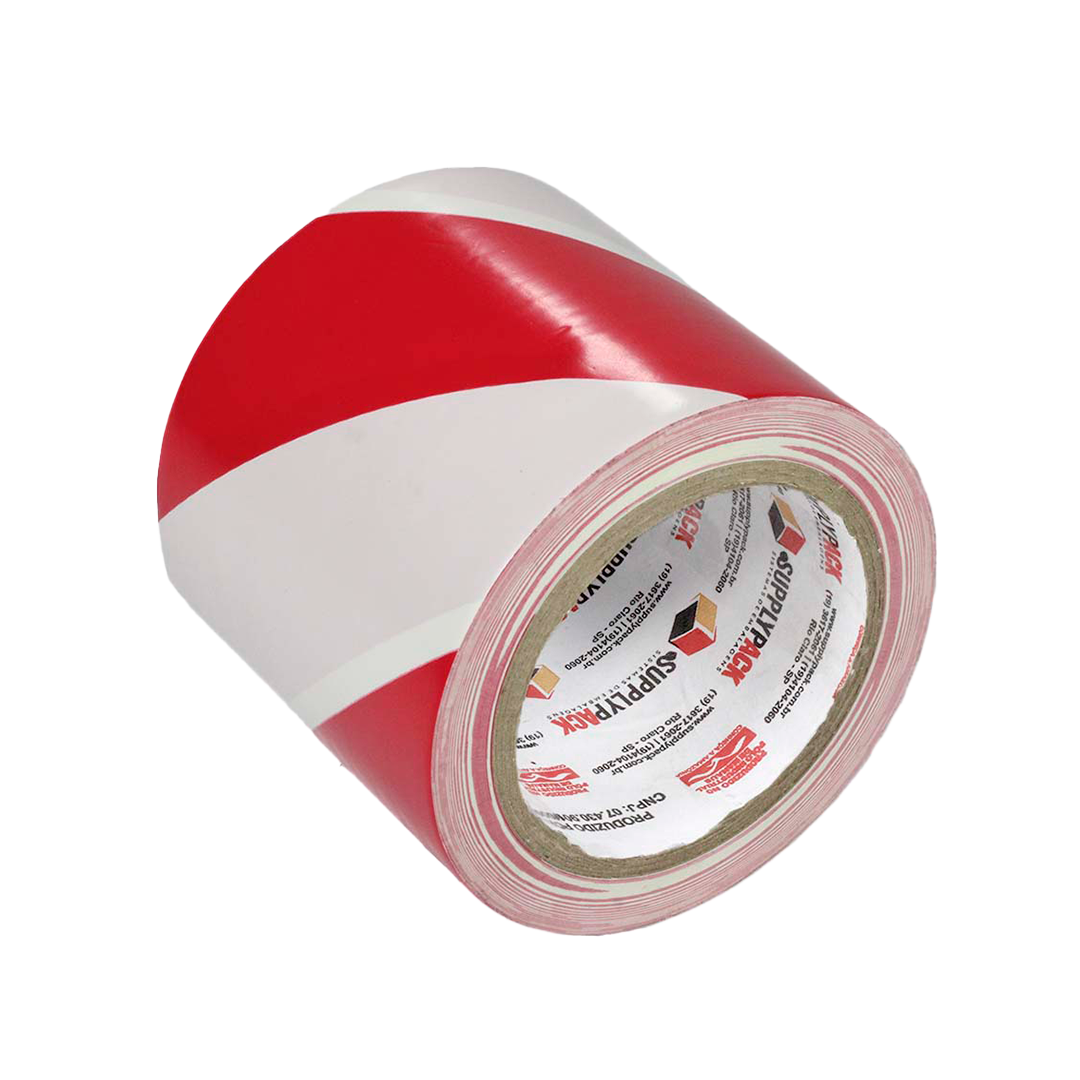 Fita Adesiva de Demarcação de Solo 100mm X 30m - Zebrada Branco/Vermelho